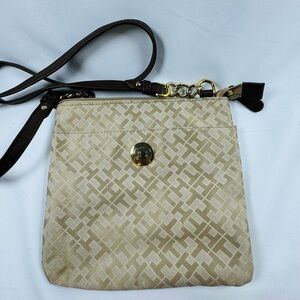 Tommy Hilfiger Light Tan Crossbody Logo Pattern Bag / Purse Small/Medium